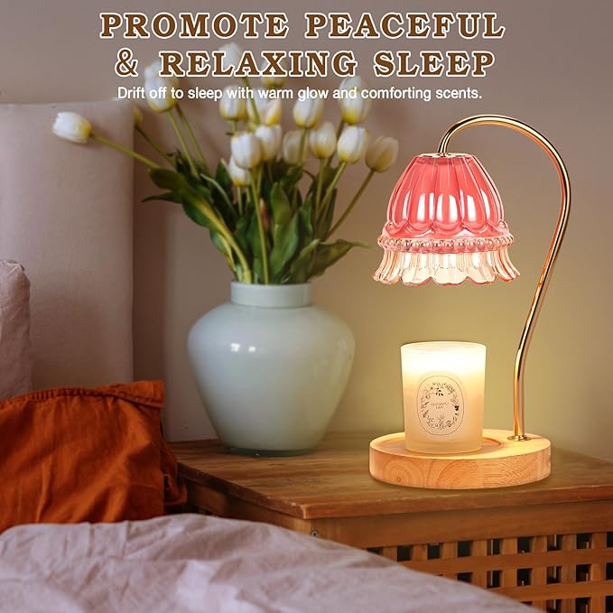 Flower Candle Warmer Lamp with Timer, Wax Warmer, Height Adjustable, Birthday Gifts for Women, Mom, Sister, Candle Lamp Warmer, Electric Dimmable Candle Warmer, Vintage Home Decor