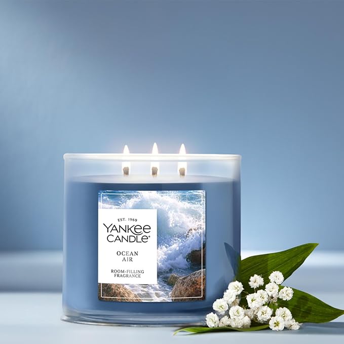 Yankee Candle Ocean Air, Scented Candle, 14.5oz 3-Wick Candle Jar with up to 40 Hours Burn Time
