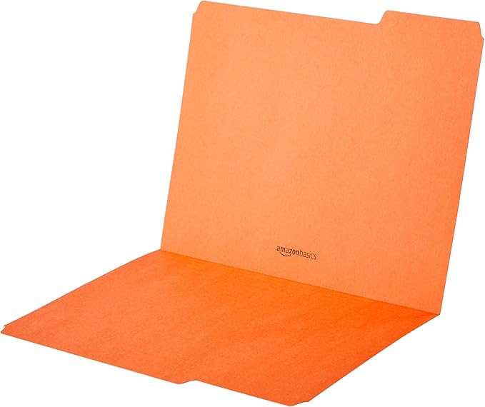 Amazon Basics Sturdy File Folders with Tabs for Filing and Organization, AMZ401, Letter Size, Assorted Colors, 100-Pack