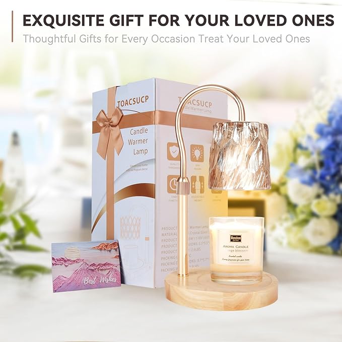 TOACSUCP Candle Warmer Lamp with 3 Bulbs, Adjustable Height Dimmable Candle Warmer with Timer, Compatible with Large Jar Candles, Candle Lamp with Charming Gift Box for Her/Him