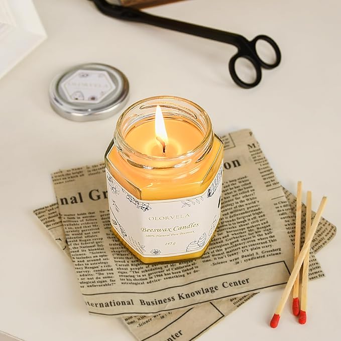 Jar Beeswax Candles-100% Natural Pure Beeswax Candles,5oz Unscented Beeswa Candle,Up to 30 Hours Burn Time, Bees Wax Candles for Decor,Party,Christmas 2 Pack