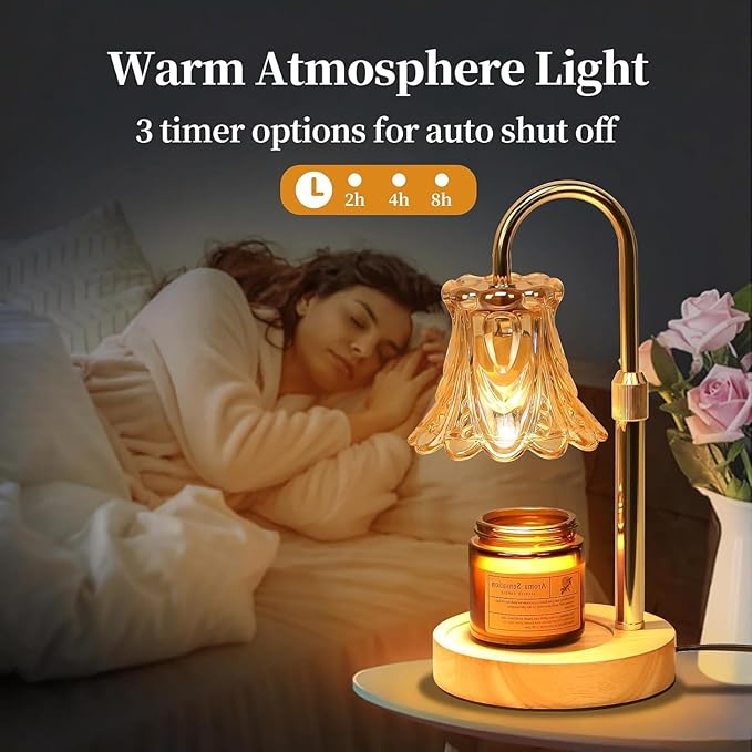 Candle Warmer Lamp with Dimmer - Electric Candle Lamp with Timer for Jar Candles Scented Candles, Plug-in Wax Warmer Lamp for Home & Office with 2 Bulb (White Peony)