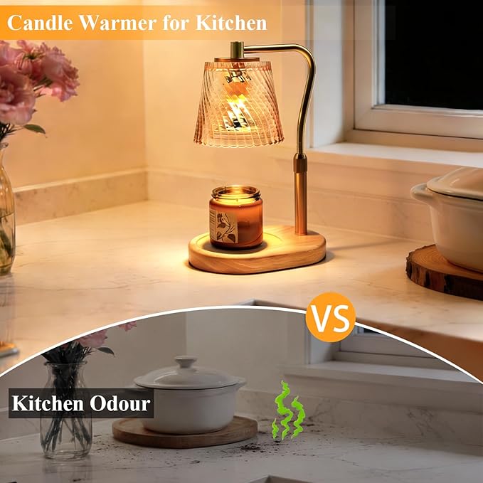 Candle Warmer Lamp with Timer Dimmable, Adjustable Wavy Clear Lamp Candle Warmer for Scented Candles, Housewarming Gift for Spring Home Decor, Women Mom Birthday Gifts with Charming Box & 2 Bulbs