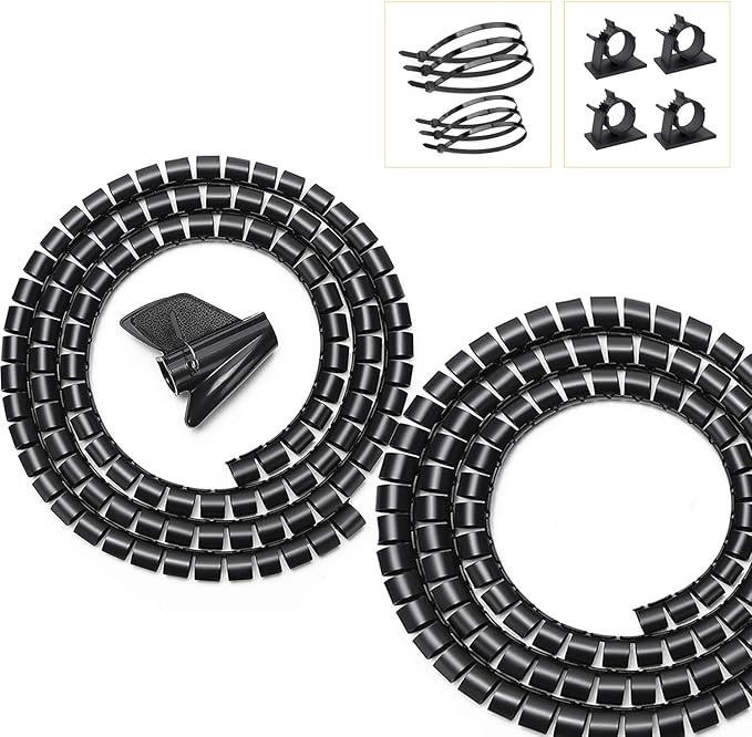 Black Computer Cable Management Sleeves Value Pack, Large 1.1" Pet Proof Cable Cover for Wires and 0.87" Cord Organizer Tube for Home TV Office Organization