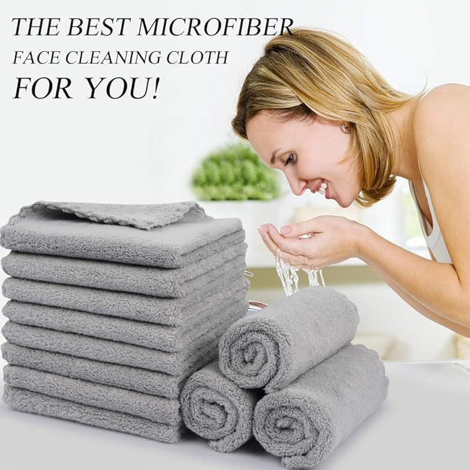 SUNLAND Microfiber Face Cloth Reusable Makeup Remover Facial Cleansing Towel Ultra Soft Face Washcloth 12inchx12inch 12 Pack Grey