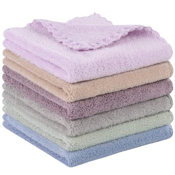 SUNLAND Microfiber Face Cloth Reusable Makeup Remover Facial Cleansing Towel Ultra Soft Face Washcloth 12inchx12inch 6 Pack Multicolor