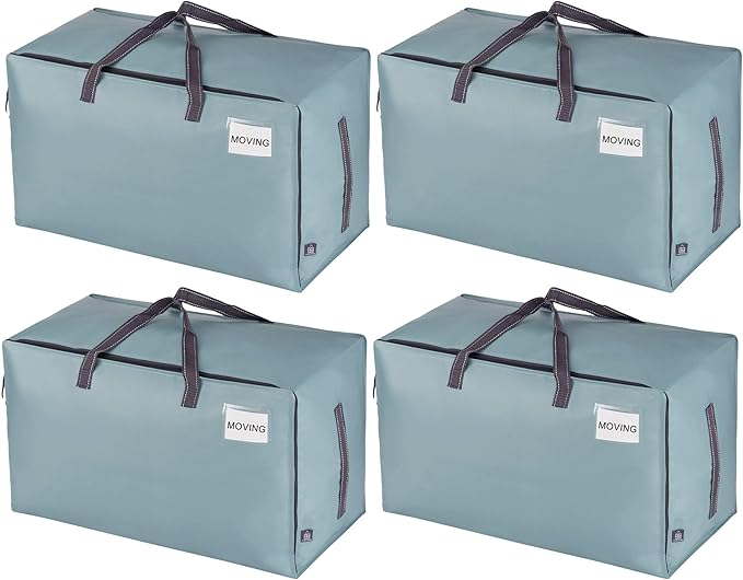 VENO 4 Pack Extra Large Heavy Duty Moving Bags with Wide Opening & Reinforced Handles, Reusable Storage Tote Bags with Strong Zippers for Clothes, College Dorm Essentials & Moving Supplies