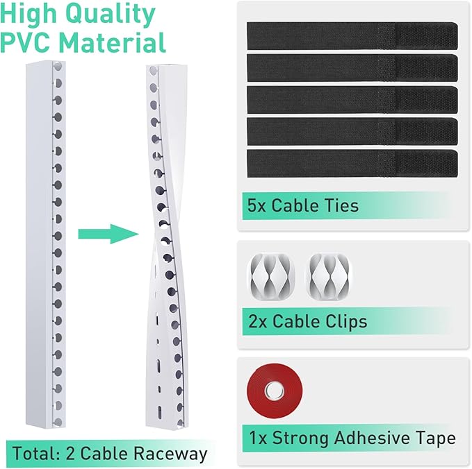 ENONCI Updated White Cable Raceway Kit, 155（10x15.5） inch Open Slot Wire Covers for Cords, Cable Management System to Hide Under Desk/TV/Computer/Net/Power Cords(Pack 10)