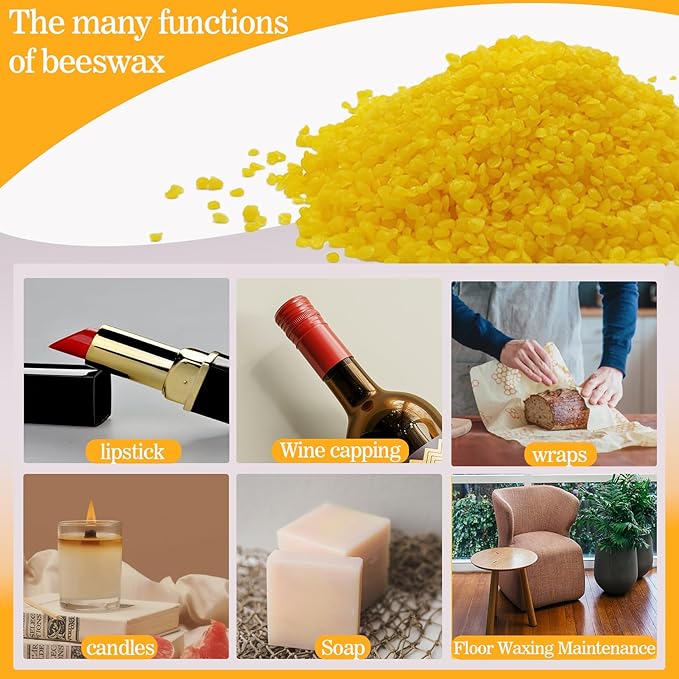AHSNYLC Yellow Beeswax Pellets - Pure Beeswax Pastilles,Beeswax Beads Bulk,Beeswax Candle Making,Wax Pellets,Beeswax Wax Beads,Wax Bulk for DIY Making Candles,Skin Care,Soap Making Supplies (Yellow)