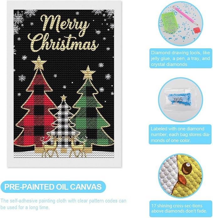 AIVKIEJK Diamond Painting Kits for Adults - Merry Christmas Tree Holiday Painting DIY 5D Full Drill Diamond Dots Paintings with Diamonds Gem Art and Crafts Home Decor 8"x12"