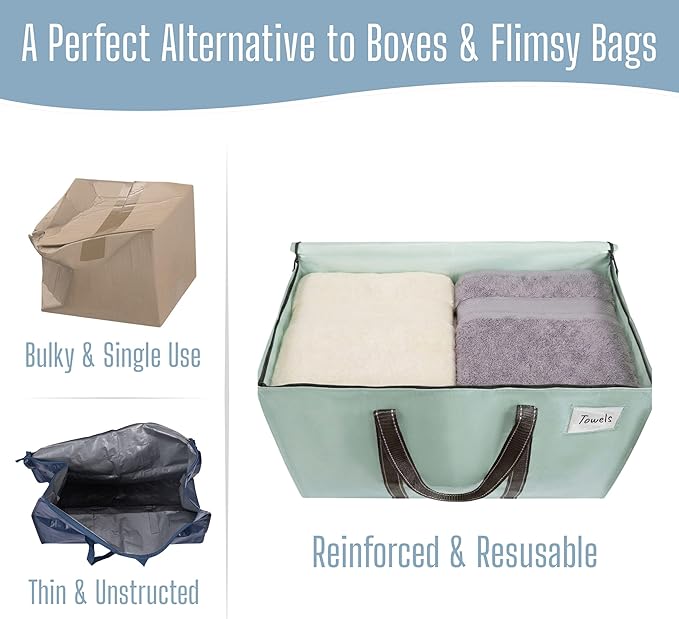 VENO 8 Pack Heavy Duty Moving Bags, Extra Large Storage Bags with Reinforced Handles & Strong Zippers, Foldable & Reusable Moving Box Alternative for Clothes & Dorm Storage