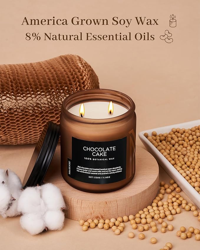 M&SENSE Chocolate Layer Cake Scent Candles, Large 11.6oz Natural Soy Wax 70 Hours Burn Time Clean Non Toxic Scented Classic 2 Wicks Candle for Easter Holiday Birthday Gifts