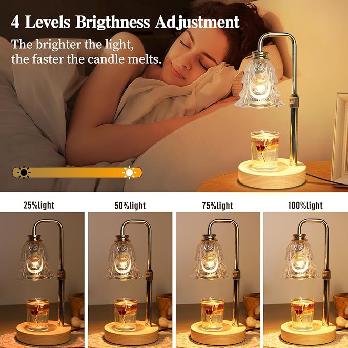 Candle Warmer Lamp with Timer Electric Adjustable Height Candle Warmer Dimmable Wax Warmer Lamp Jar Candles with 2 Bulbs for Home Decor & Office