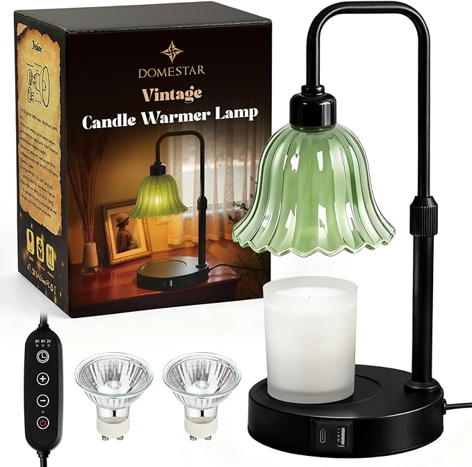DomeStar Flower Candle Warmer Lamp, Adjustable Height Wax Melting Unique Lamp with Timer & Dimmer, Vintage Bedroom Decor for Scented Jar Candles - Ideal for Housewarming Birthday Valentine's Day Gifts