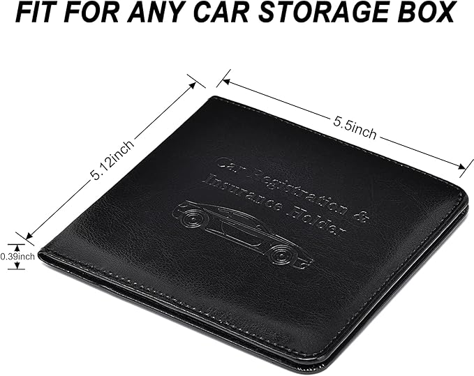 HerriaT Car Registration and Insurance Card Holder - Leather Vehicle Glove Box Automobile Documents Paperwork Wallet Case Organizer for ID, Driver's License, Key Contact Information Cards - Men&Women
