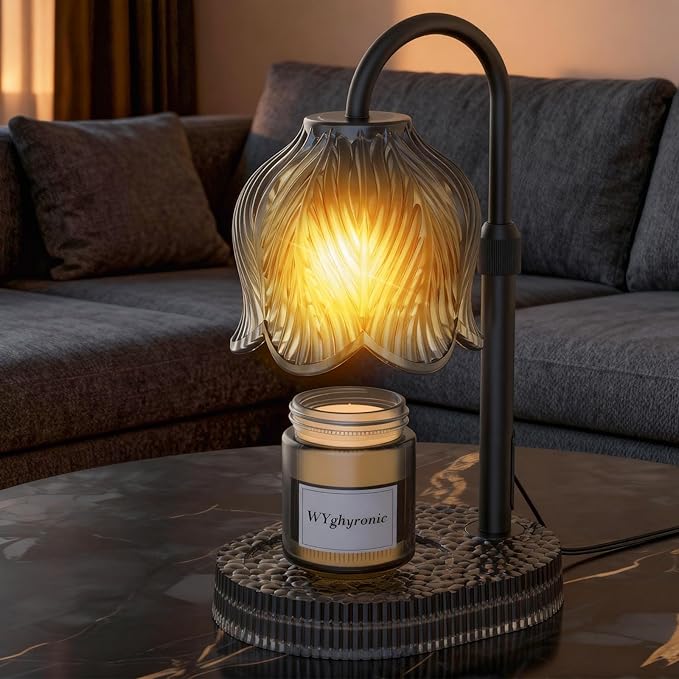 Candle Warmer Lamp with Adjustable Height - Flameless 4-Level Dimmable Wax Warmer, Timer Function & Stylish Design in Multiple Colors (Black)