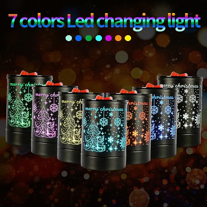 Enaroma Fragrance Wax Melts Warmer with 7 Colors LED Changing Light Classic Black Forest Design Scent Oil Candle Warmer for Home Black Christmas
