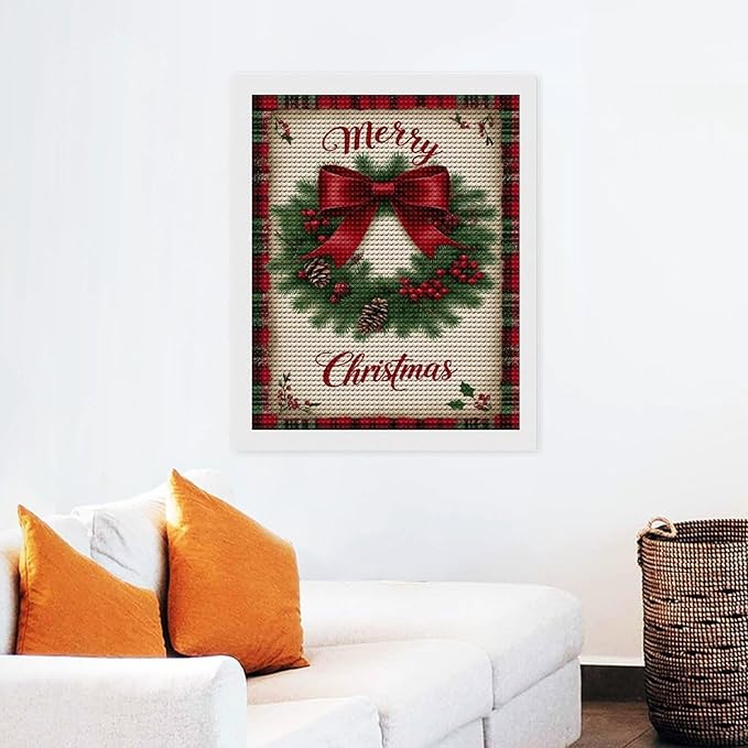 AIVKIEJK Diamond Painting Kits for Adults - Merry Christmas Red Bow & Pine Cones Painting DIY 5D Full Drill Diamond Dots Paintings with Diamonds Gem Art and Crafts Home Decor 16"x20"