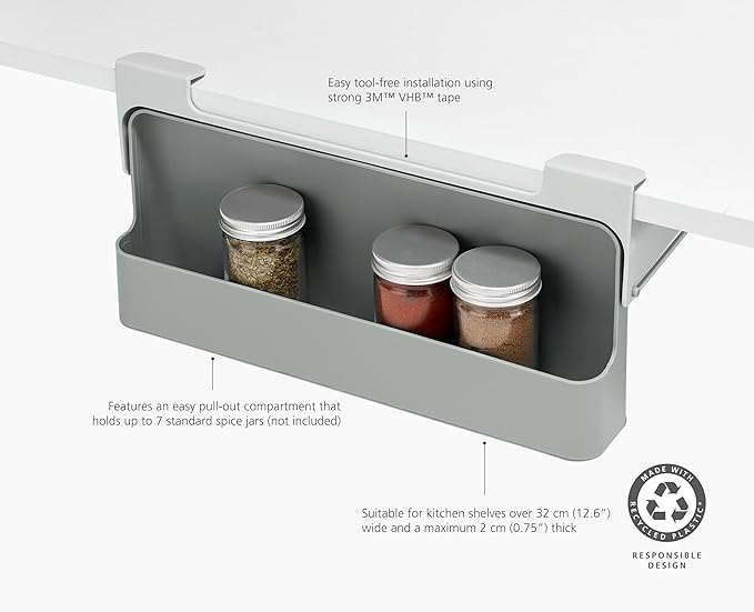 Joseph Joseph CupboardStore Under-Shelf Spice Rack – Space-Saving Kitchen Organizer, Made from Recycled Plastic