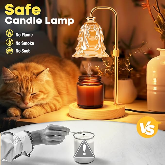 Candle Warmer Lamp with Timer and Dimmer, Electric Wax Warmers for Scented Candles with 5 Brightness Settings, Anti-Glare Lamp with Adjustable Height, Home Decor, Gift for Birthday, Valentines