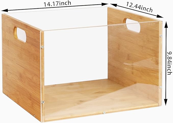 Sbanmao 2 Pack Hanging File Organizer, Clear Acrylic File Box Organizer, Bamboo Filing Box File Crate Storage Boxes, Portable Filing Organizer with Handle for Letter Size