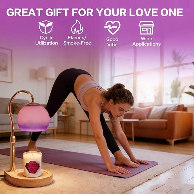 Candle Warmer Lamp with Timer 2H/4H/8H, Adjustable Height Dimmable Candle Lamp with 2 Bulbs, Wax Melt Warmer for Jar Candles, House Warming, Home Decor, Christmas Gifts for Women Mom(Purple)