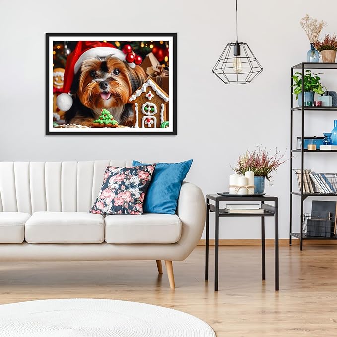 MOGTAA Christmas Dog Diamond Art Kits for Adults, 5D Full Drill Animal Diamond Painting Kits for Adults Beginner, DIY Round Diamond Dots for Adults, Gem Art for Home Wall Decor 12 X 16 Inch