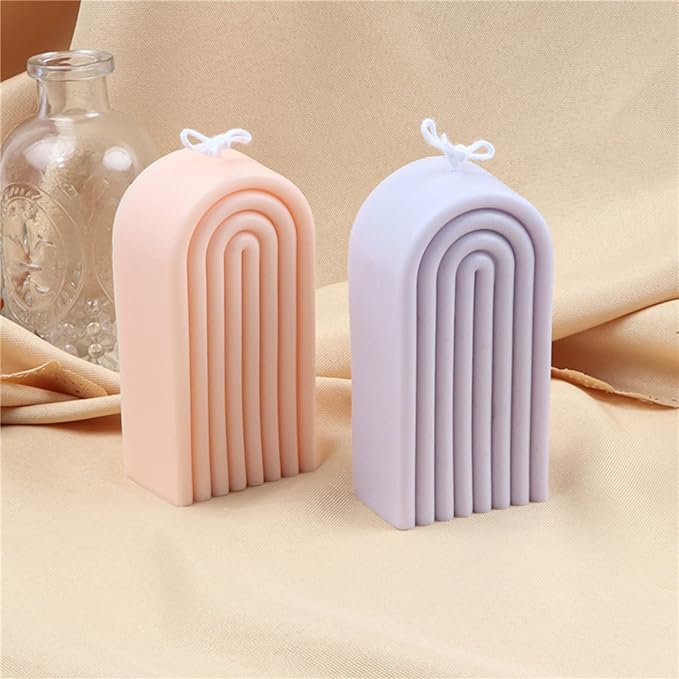 Geometric Rainbow Arch Candle Molds, Striped U-Shaped Silicone Mold, Abstract Lines Epoxy Molds for Candle Making and Baking Making Soap Wax Cake Mousse Ice Cream