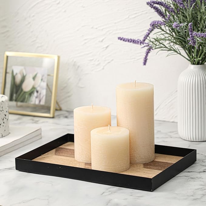 3x4 Inch Ivory Pillar Candles Set of 3 - Hand-Poured Unscented Candles, Long Clean Burning, Large Big Candle, Smokeless Dripless Candle for Dinner Table, Wedding, Home, Bathroom, Rustic Decor