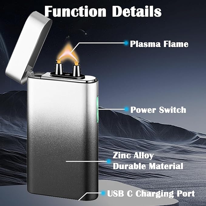 Plasma Lighter Rechargeable USB C Electric Torch Lighter Big Arc Electric Lighters Dual Flame Cool Lighters with Upgrade Battery Safety Switch for Candles, Fireworks, Incense (Blackwhite)