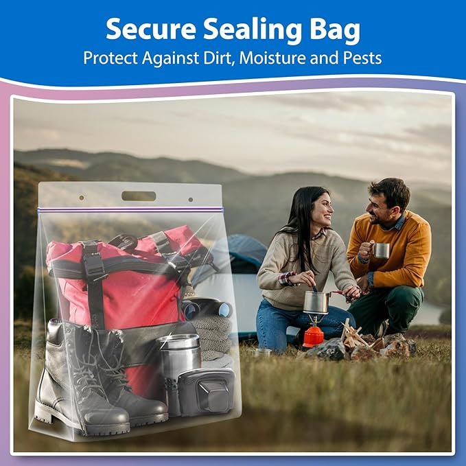 5 Gallon Zipper Bags with Handle and Bottom, Pack of 6, Heavy Duty Clear Handy Plastic Storage Bag, 18"x24" Reusable Large Zip Storage Bag for Sports, Travel, Moving and Clothes, 3-Mil Thick
