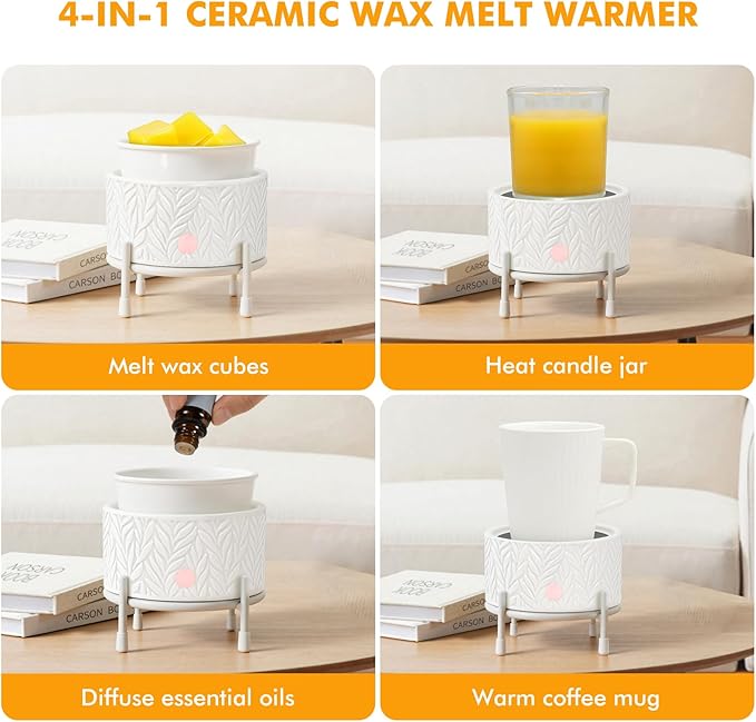 EQUSUPRO Ceramic Candle Wax Melt Warmer - Electric Wax Melt Burner with Iron Stand for Scented Wax Melts 4-in-1 Fragrance Wax Melter for Home Office Decor & Gift (Iron Stand)