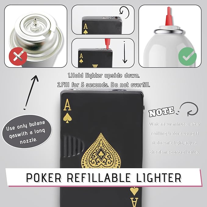 Jet Torch Lighter Green Flame Ace of Spades Design Cool Lighters Refillable Butane Windproof Poker Lighter Adjustable Cool Flame for BBQ, Candle, Gift for Men/Women (Without Gas) (Black Ace)