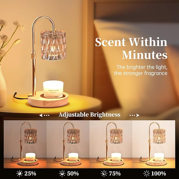 Candle Warmer Lamp with Timer Dimmable, Adjustable Height, House Warming Gifts New Home Decor, Mothers Day Birthday Gifts for Mom Women, Bedroom Decor with 2 Bulbs (Elegant Teardrop)