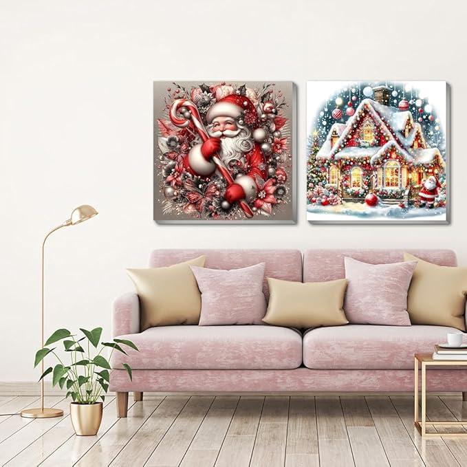 2 pack Santa Claus Paint by Numbers Kit for Adults Beginner With Framed,Christmas Easy Adult Paint by Number Kits on Canvas DIY Painting for Beginners Art by Numbers for Home Wall Decor 10x10 Inch