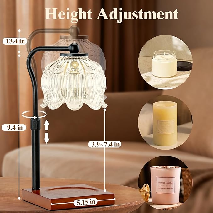 Shevvi Candle Warmer Lamp with Timer, Dimmable Candle Warmer for Jar Candles, Gifts for Women Mom, Height Adjustable Wax Melt Warmer, House Warming Birthday Gift, New Home Decor, Walnut Wood