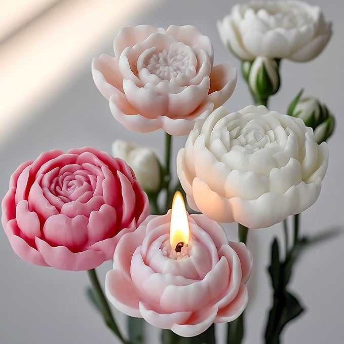 Tulip Flower Succulent Peony Half Open Rose Bud Cylinder Candle & Resin Mold - Resin Casting Silicone Molds for Home Decor & Candle Making Wave Spiral Mold