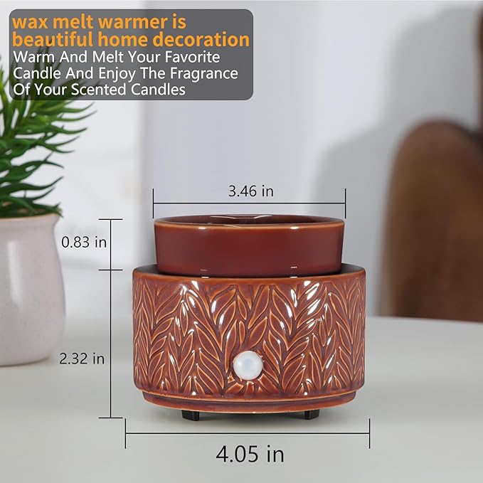 Ceramic Wax Melt Warmer, Fragrance Wax Warmer 4-in-1 Electric Candle Wax Melter and Wax Cubes for Home Office Bedroom Aromatherapy Essential Oil Burner is Birthday Gifts for Women Mom Girl(Dark Brown)