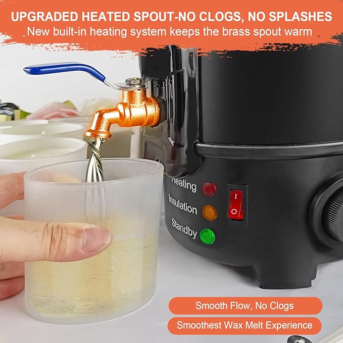 Leerie M4 8Lbs Wax Melter for Candle Making – Heating Core Brass Spout & Temp Control, No Clog, Easy to Clean – Electric Wax Melting Pot for DIY Candle Makers & Beginners