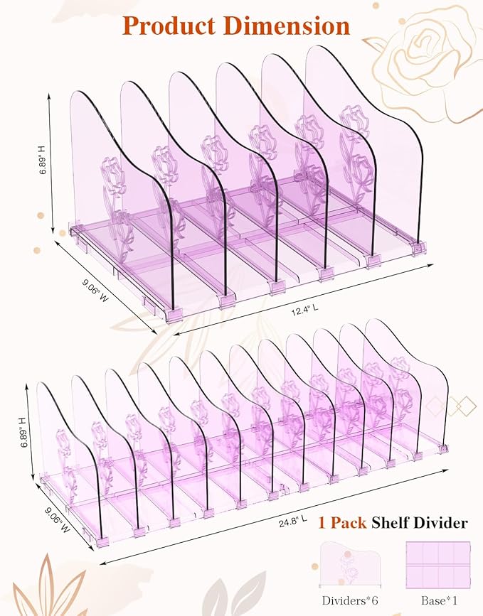Adjustable Rose File Organizer for Desk, Vertical File Folder Holders for Magazines, Upright Desktop Binder Organizer, Clear Paper Bookshelf Divider File Sorter for School Office Supplies