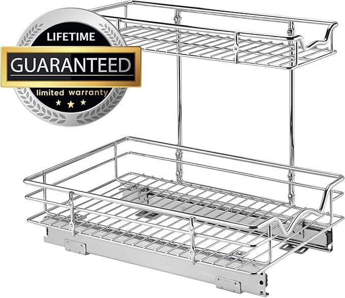 HOLDN’ STORAGE Under Sink Organizers and Storage - 2 Tier slide out Cabinet Organizer With Sliding Drawers For Inside Cabinets- Lifetime Limited Warranty 11" W x 18" D x 15”H, Chrome
