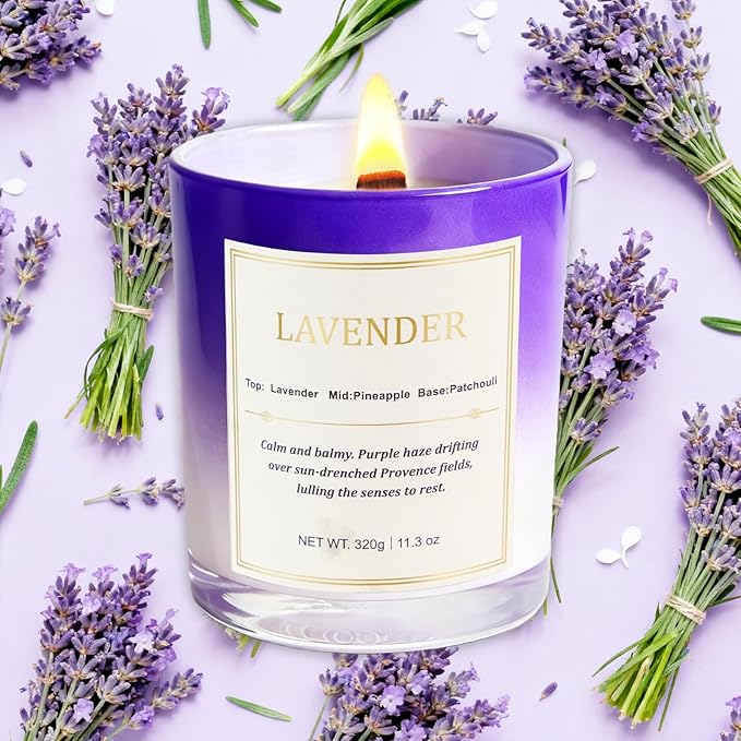 Lavender Candle Gift Set – 2 Pack Wood Wick Soy Wax Scented Candles with Gift Boxes, Long Lasting Relaxing Aromatherapy Candles for Home Decor, Holiday Gifts