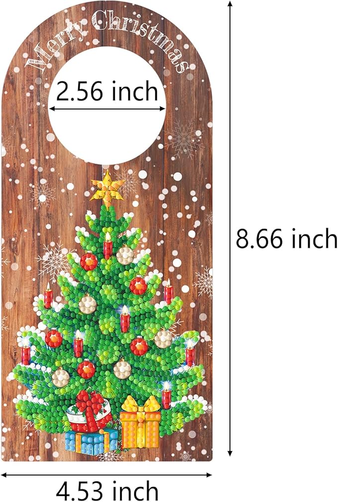 5D Diamond Dots Wood Christmas Door Knob Hanger Ornaments DIY Kit Diamond Art Painting Christmas Tree Hanging Sign Doorknob Pendant Special Shaped Crystal Paint by Number Stitch Room Front Door Decor