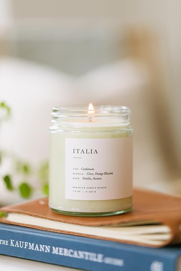 Brooklyn Candle Studio Italia Jar Candle - Luxury Scented Candle, Vegan Soy Wax, Hand Poured in The USA, 50 Hour Slow Burn Time - 7.5oz
