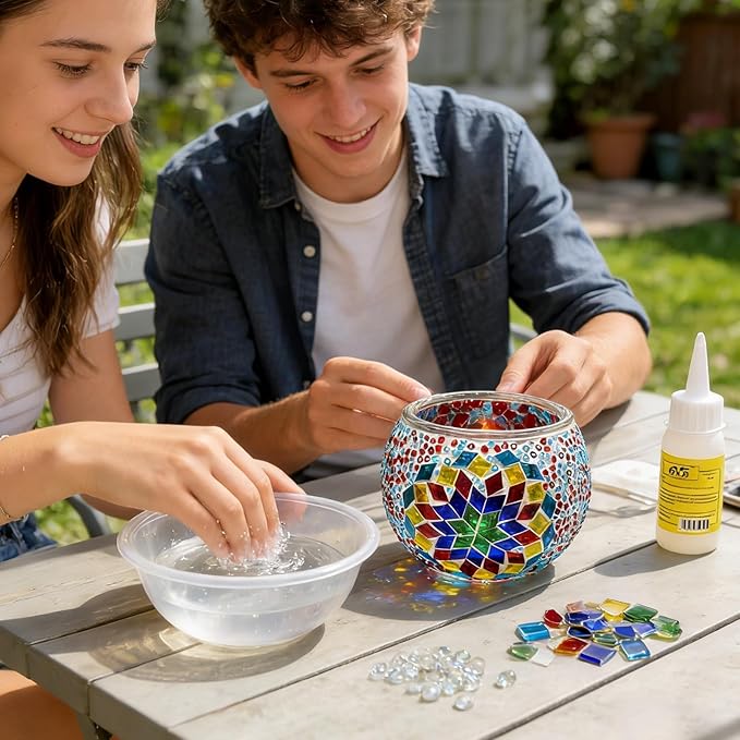 wpdash Turkish Mosaic DIY Candle Holder Kit Glass Decorative Tealight Holder for Gatherings & Kids' Bedroom | Make Your Own Mosaic Candle Holder | Adult Craft Kit