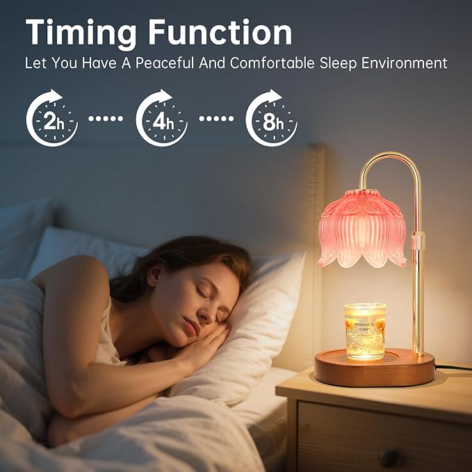 Candle Warmer lamp with Timer Dimmer,Electric Candle Warmer, Vintage Flower Lotus lamp,Compatible with Various Candles, Gifts for Mom Women,Candle Lamp for Bedroom Home Decor (Pink-01)