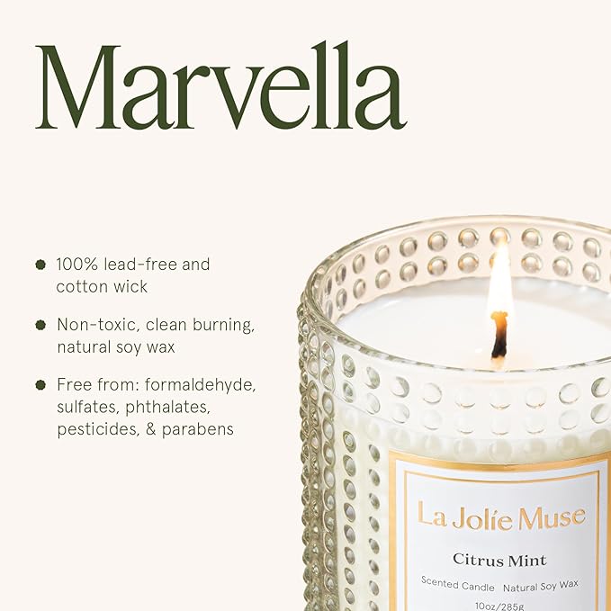 LA JOLIE MUSE Citrus Mint Candle, Candles for Home Scented, Luxury Eucalyptus Candles Gifts for Women & Men, Natural Soy Wax, 75 Hours 10 OZ