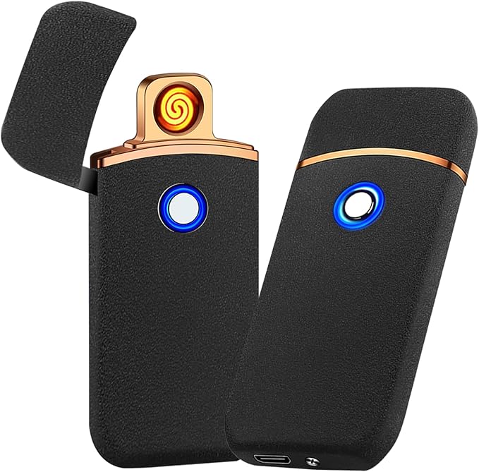 Electric Lighter, Smart USB Rechargeable, Cool Portable Dual Sided Ignition Windproof Lightweight Plasma Lighter Boyfriends Father Gifts- Frosted Black