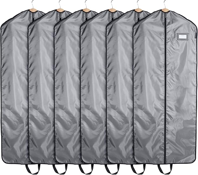 Covermates Keepsakes Garment Bag Set for Closet Storage and Travel – Breathable Suit and Dress Bags with ID Window and Carrying Handles – Heavy-Duty Hanging Wardrobe Protection Set, Grey