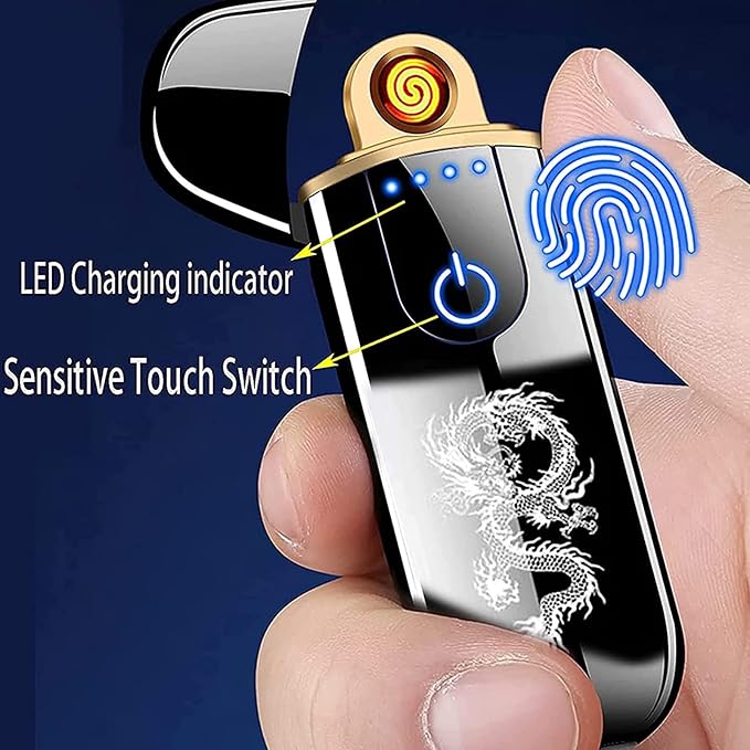 Electric Lighter, Smart USB Rechargeable, Mini Touch Ignition Windproof Flameless Plasma Lighter with Battery Indicator for Men Father Gifts (Red)